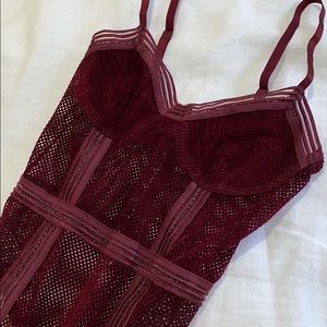 Burgundy Mesh Bodysuit